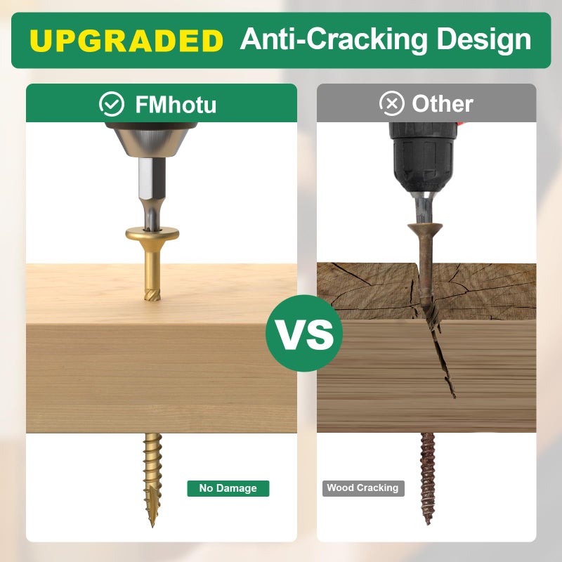 FMhotu 4-1/2 Inch Heavy-Duty Outdoor Deck Screws, 250Pcs Star Drive Decking Wood Screws, Rust Resistant Timber Screws for Timber/Log/Landscaping Wood (#14 x 4-1/2 Tan - Image 4